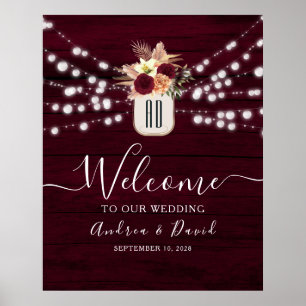Affiche de bienvenue de mariage aux guirlandes de
