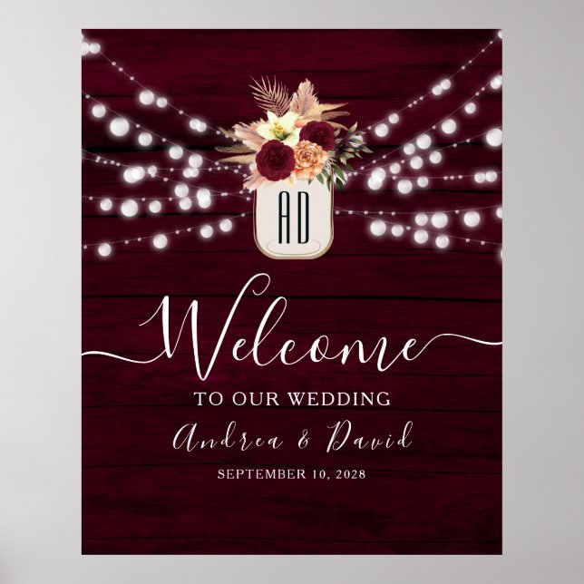 Affiche de bienvenue de mariage aux guirlandes de  (Devant)