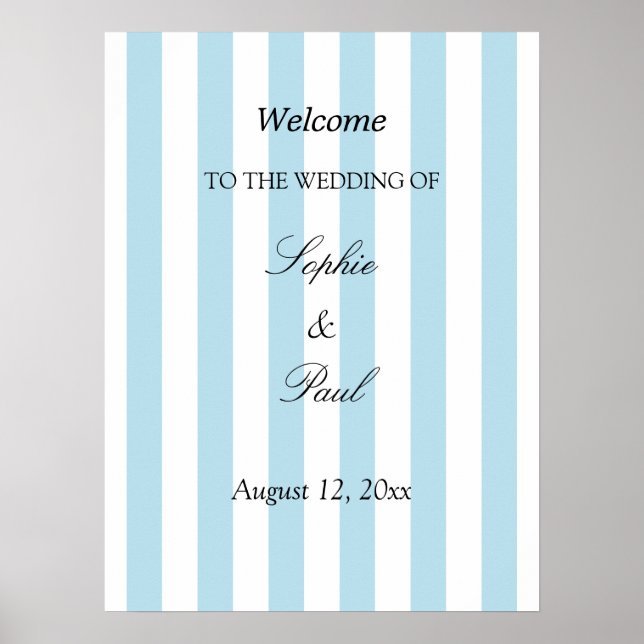 Affiche de bienvenue de mariage aux rayures bleu p (Devant)