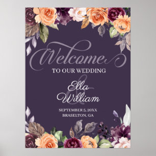Affiche de bienvenue de Mariage de automne floral
