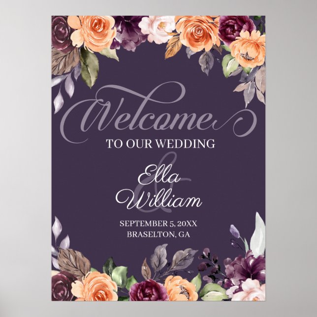 Affiche de bienvenue de Mariage de automne floral  (Devant)