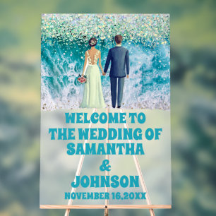 Affiche de bienvenue de mariage de plage acrylique