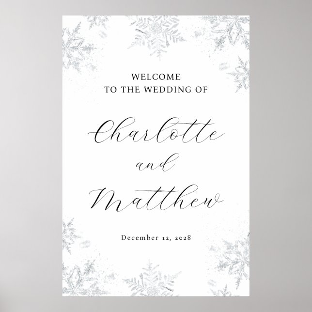 Affiche de bienvenue de mariage d'hiver Silver Sno (Devant)