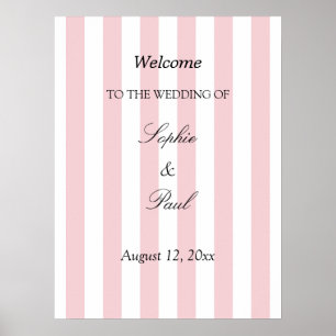 Affiche de bienvenue de mariage élégante à rayures