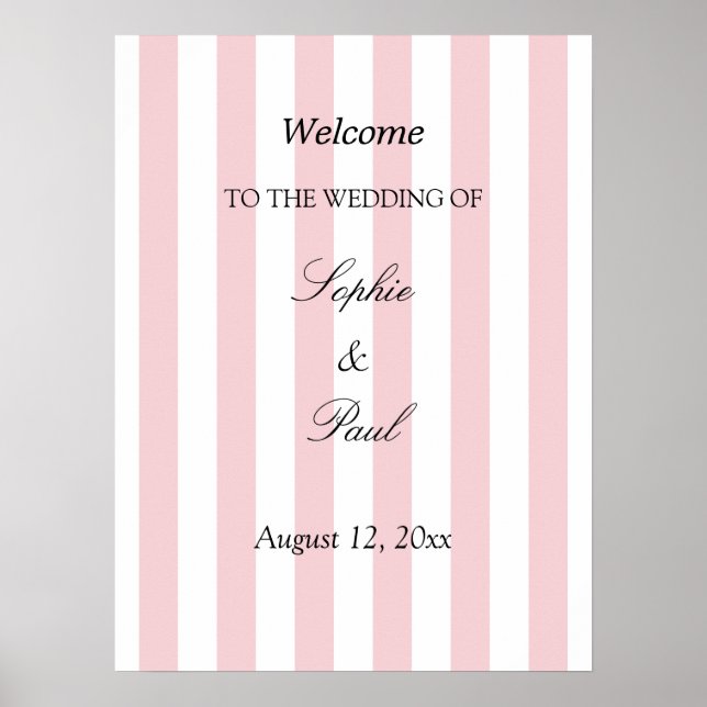 Affiche de bienvenue de mariage élégante à rayures (Devant)