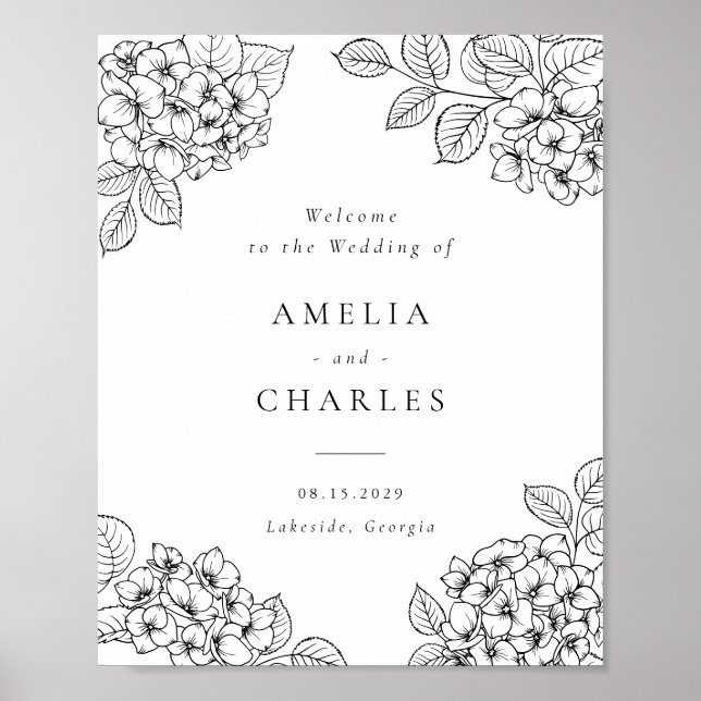 Affiche de bienvenue de mariage élégante aux horte (Devant)