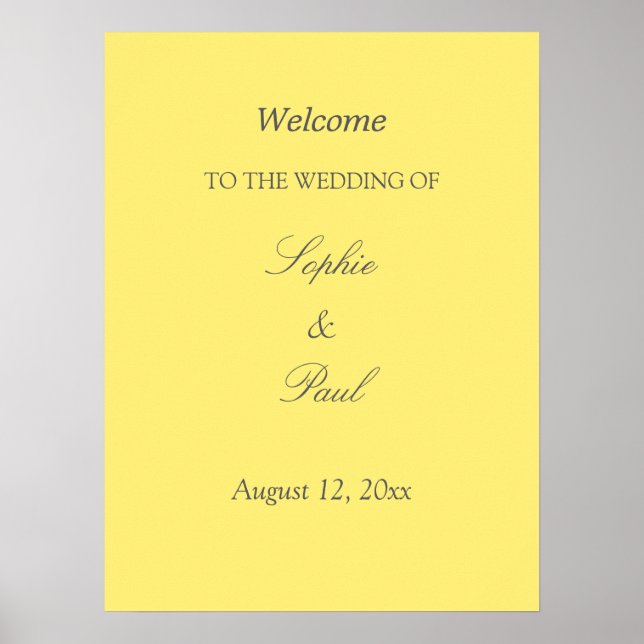 Affiche de bienvenue de mariage élégante jaune beu (Devant)