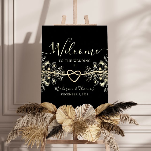 Affiche de bienvenue de mariage en or noir (Créateur téléchargé)