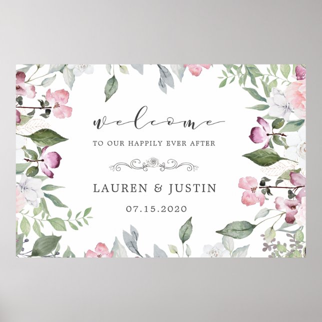 Affiche de bienvenue de mariage floral de jardin d (Devant)
