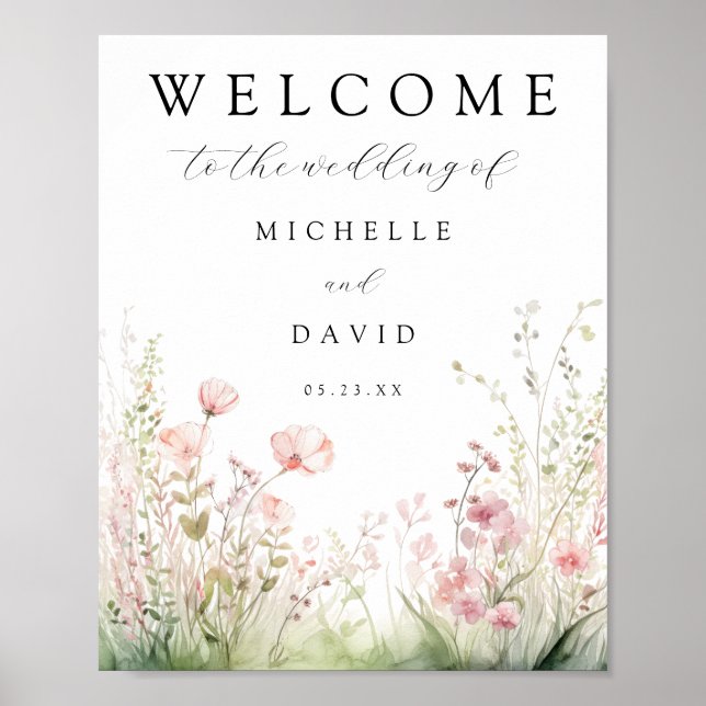 Affiche de bienvenue de mariage floral pastel (Devant)