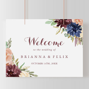 Affiche de bienvenue de Mariage Floral Rustic Gold