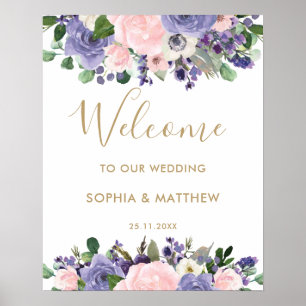Affiche de bienvenue de Mariage floral violet de l