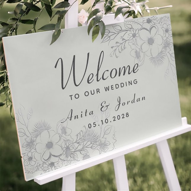 Affiche de bienvenue de mariage florale bleu pouss (Créateur téléchargé)