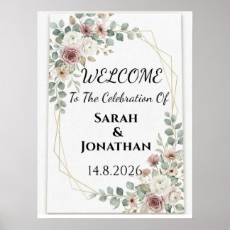 Affiche de bienvenue de mariage géométrique floral