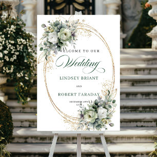Affiche de bienvenue de mariage Luxe verdure et or