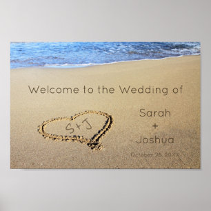 Affiche de bienvenue de mariage plage Initiales de