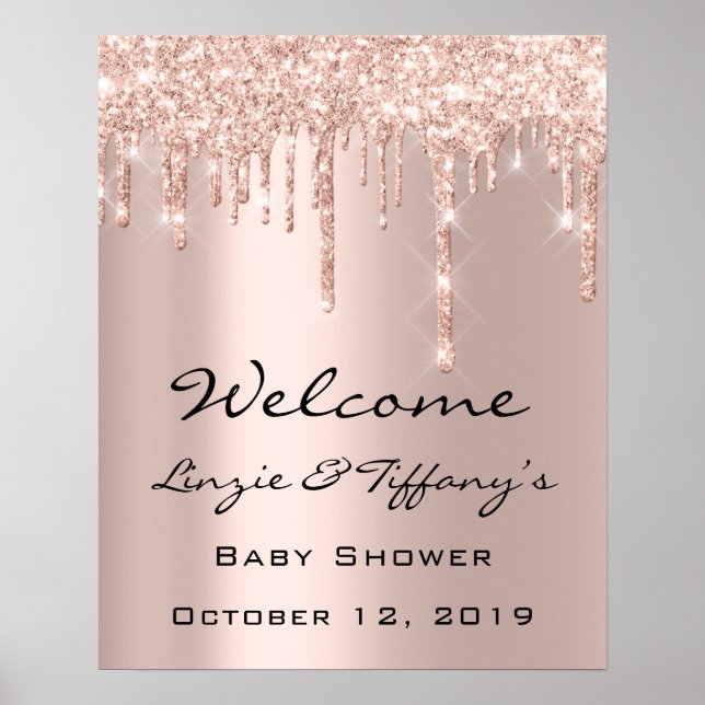 Affiche de bienvenue de mariage Rose Drips Baby Sh (Devant)