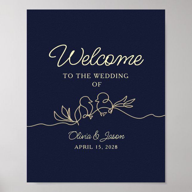 Affiche de bienvenue de mariage simple bleu marine (Devant)