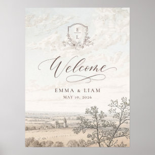 Affiche de bienvenue de mariage toile de pays fran