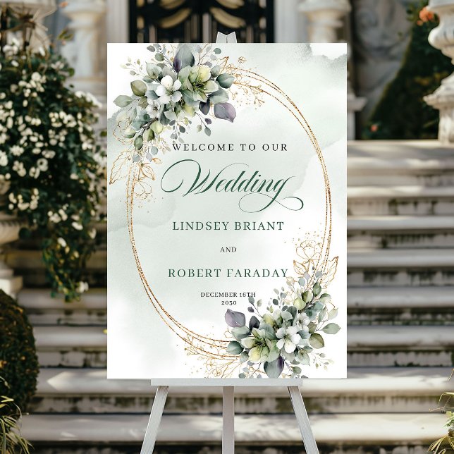 Affiche de bienvenue de mariage verdure Boho rusti (Rustic Boho Greenery Wedding Welcome Poster)