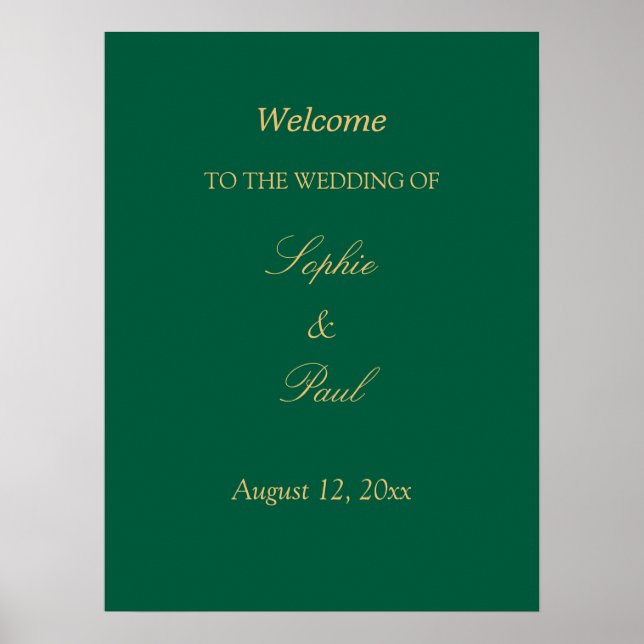 Affiche de bienvenue de mariage vert chasseresse b (Devant)