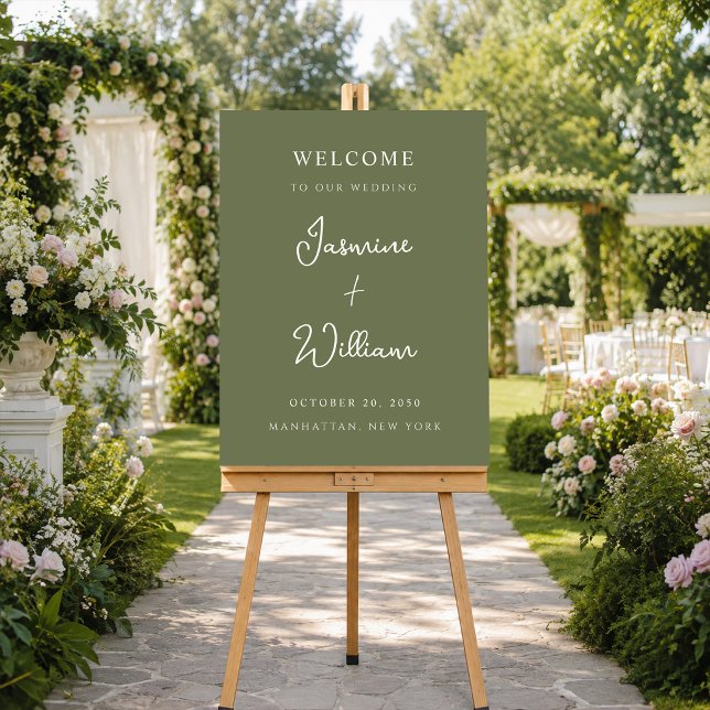 Affiche de bienvenue de mariage vert sauge minimal (Créateur téléchargé)