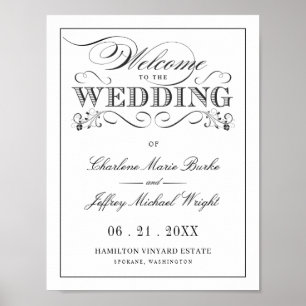 Affiche de bienvenue de mariage vintage blanche él