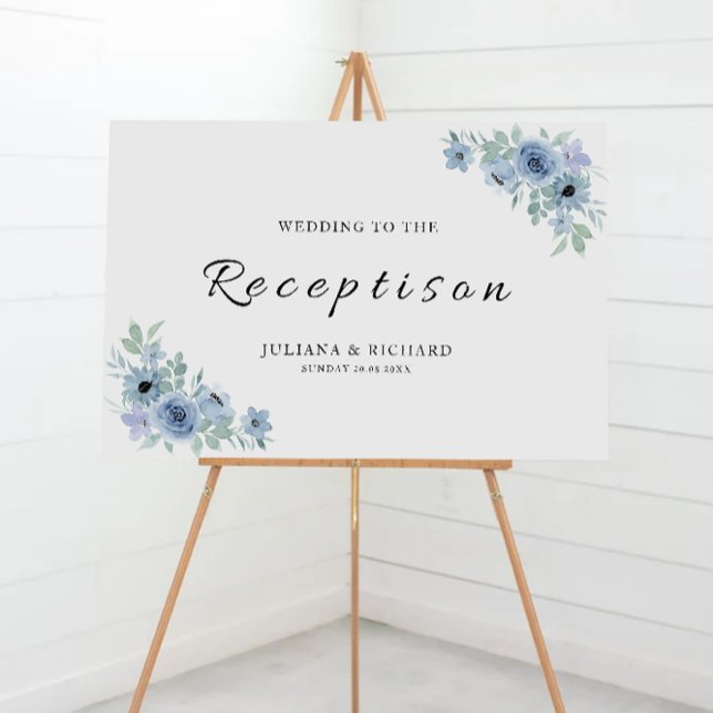 Affiche de bienvenue de réception de mariage bleu (Blue Wedding Reception Welcome Sign)