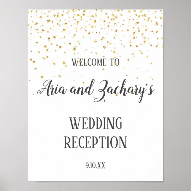 Affiche de bienvenue de réception Gold Confetti Ca (Devant)