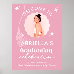 Affiche de bienvenue de remise de diplômes rose mo