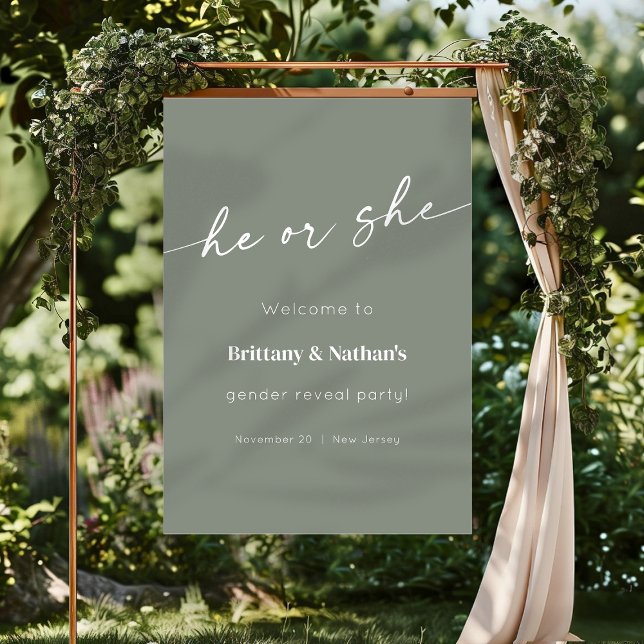Affiche de bienvenue de révélation de genre Sage G (Sage Green Gender Reveal Welcome Sign)