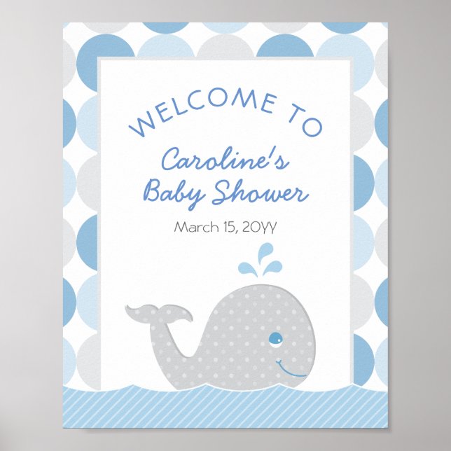 Affiche de bienvenue Décor gris bleu Baby shower d (Devant)
