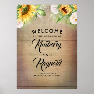 Affiche de bienvenue des tournesols et des roses b