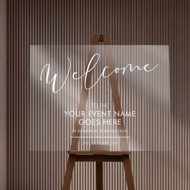 Affiche de bienvenue d'événement commercial transp (Minimalist business event acrylic welcome sign *image is a mockup only; easel is not included* )