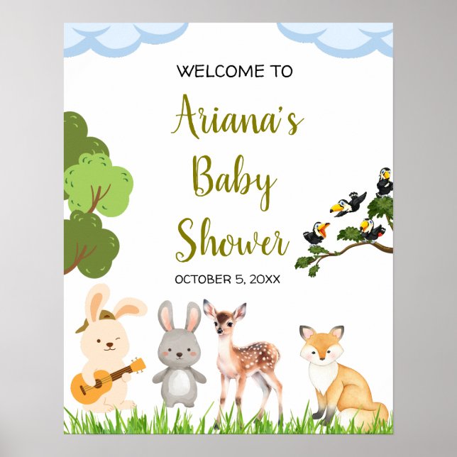 Affiche de bienvenue du Baby shower des animaux fo (Devant)