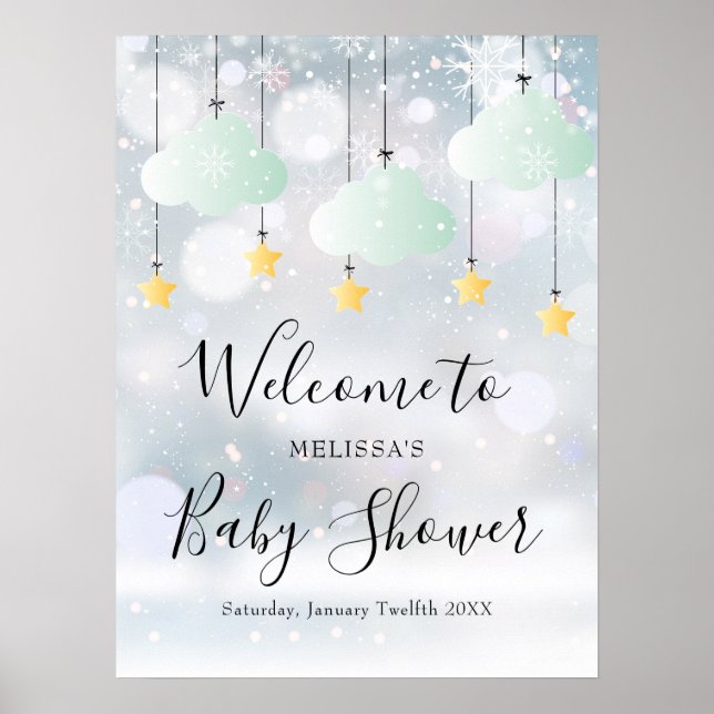 Affiche de bienvenue du Baby shower d'hiver neutre (Devant)