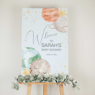 Affiche de bienvenue du Baby shower spatial