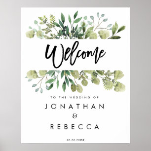 affiche de bienvenue du mariage de verdure rustiqu