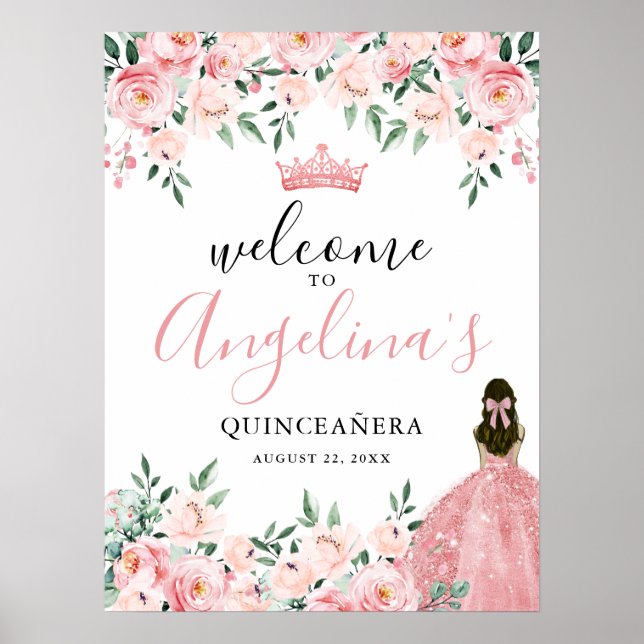 Affiche de bienvenue du Parti Quinceanera rose (Devant)