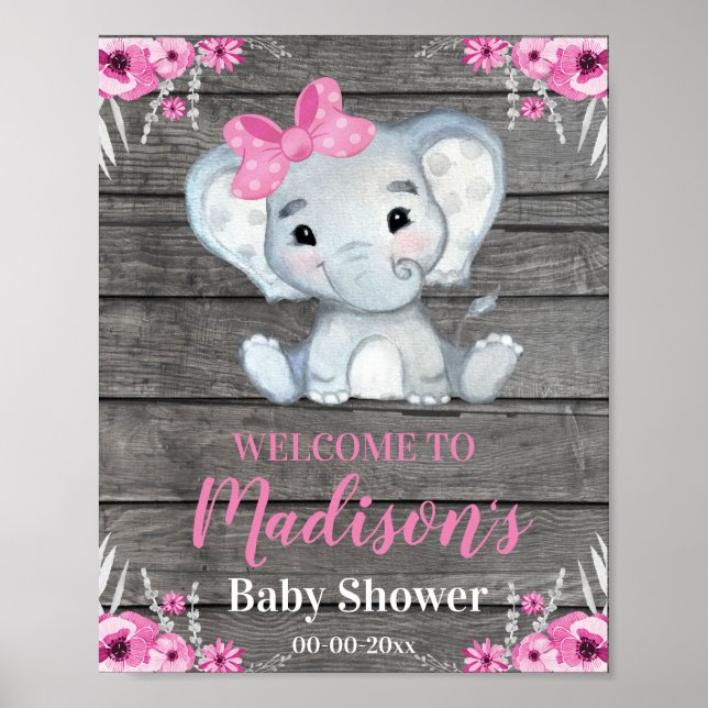 Affiche de bienvenue Eléphant Rose, Fille Douche R (Devant)