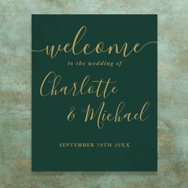Affiche de bienvenue Emerald Green Et Gold Mariage (Emerald Green And Gold Wedding Welcome Sign)