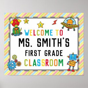 Affiche de bienvenue en classe dans le thème Robot
