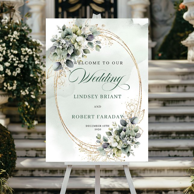 Affiche de bienvenue eucalyptus botanique rustique (Rustic Botanical Eucalyptus Welcome Poster)