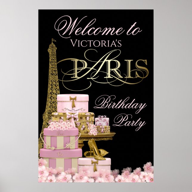 Affiche de bienvenue fête d'anniversaire à Paris (Devant)