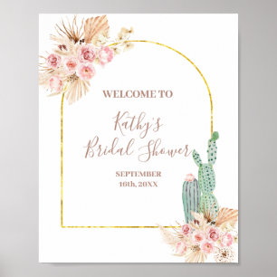Affiche de bienvenue Fête des mariées Boho Cactus