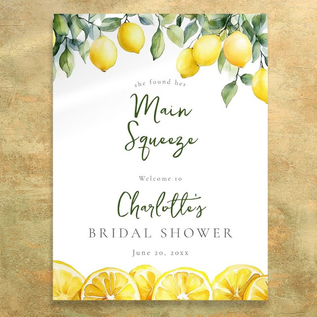 Affiche de bienvenue Fête des mariées de citrons d (Main Squeeze Lemons Bridal Shower Welcome Sign)