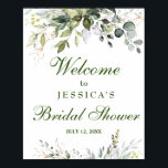 Affiche de bienvenue Fête des mariées Eucalyptus a<br><div class="desc">Bienvenue invités à votre mariage avec Roses blanches Fête des mariées de verdure fleurie Poster de bienvenue, avec une verdure botanique d'aquarelle luxuriante et des fleurs blanches, avec "bienvenue à notre heureux toujours après", vos noms, et date mariage dans un mélange chic de bloc moderne et de caractères de calligraphie...</div>
