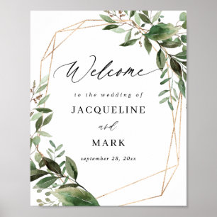 Affiche de bienvenue feuille et Eucalyptus Gold