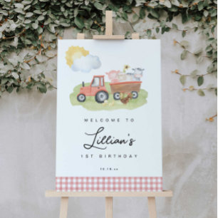 Affiche de bienvenue Fille Animaux de ferme