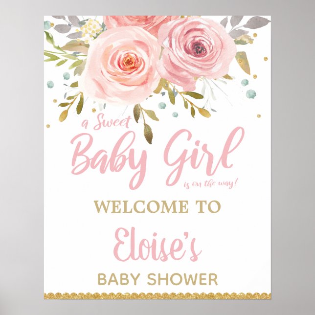 Affiche de bienvenue Fille Baby shower rose pâle (Devant)